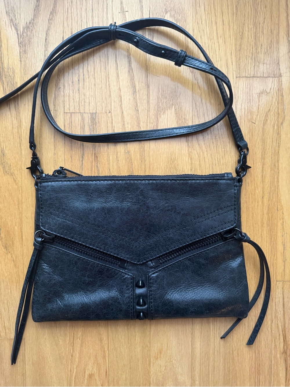 Botkier Black Leather Moto Crossbody Bag